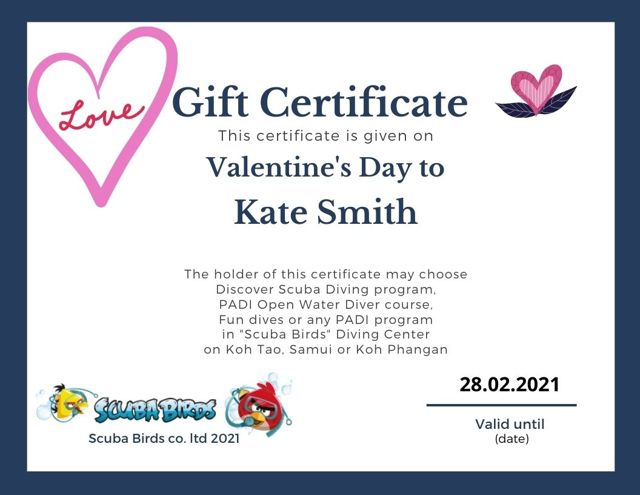 gift certificate happy valentine's day  scuba diving